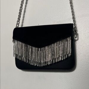 Black Fringe Chain Bag - Elegant Evening Purse